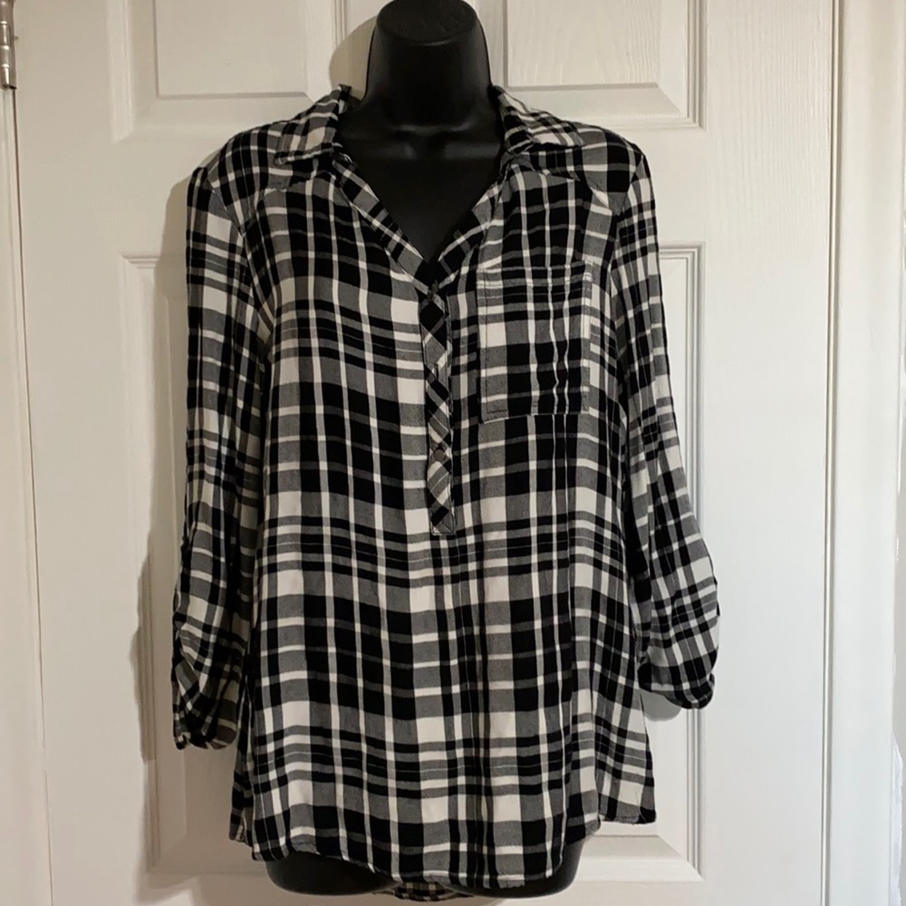 Massini Pull Over Plaid Blouse Sz M